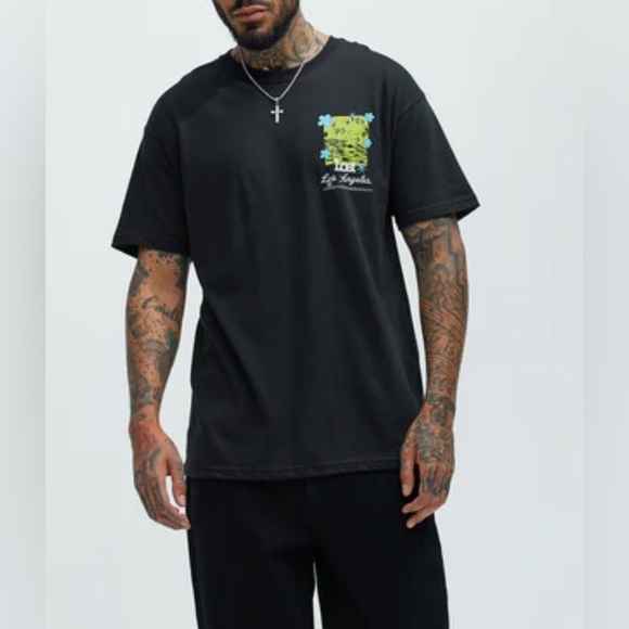 Fashion Nova Men Short Sleeve Graphic Tee in Black Multi Size L - Picture 2 of 6